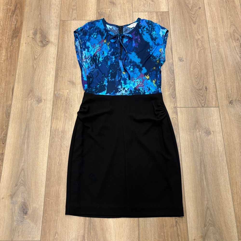 🌟TRINA TURK🌟 KIRBY OIL PAINTING COLOR BLOCK KNIT DRESS BLUE / BLACK SZ 8